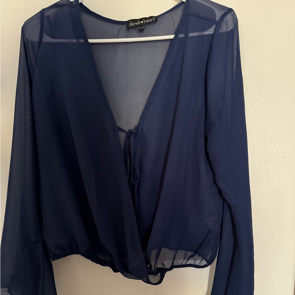 Women’s navy blue, sheer shirt, size medium